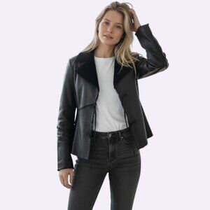 The Keenan Leather Women's Shearling Fur Jacket Coat 100% Lamb Skin Black Sm EUC